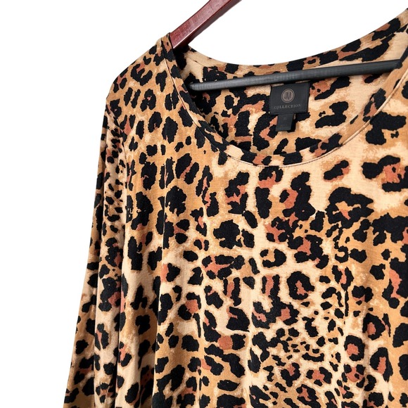 JM Collection Sz XL Leopard Print Brown Stretchy Blouse Shirt Top Lounge Cozy - Picture 3 of 8
